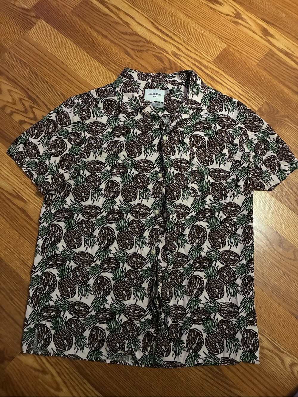 Goodfellow & Co White Short-Sleeve Pineapple Print Button-Down Shirt